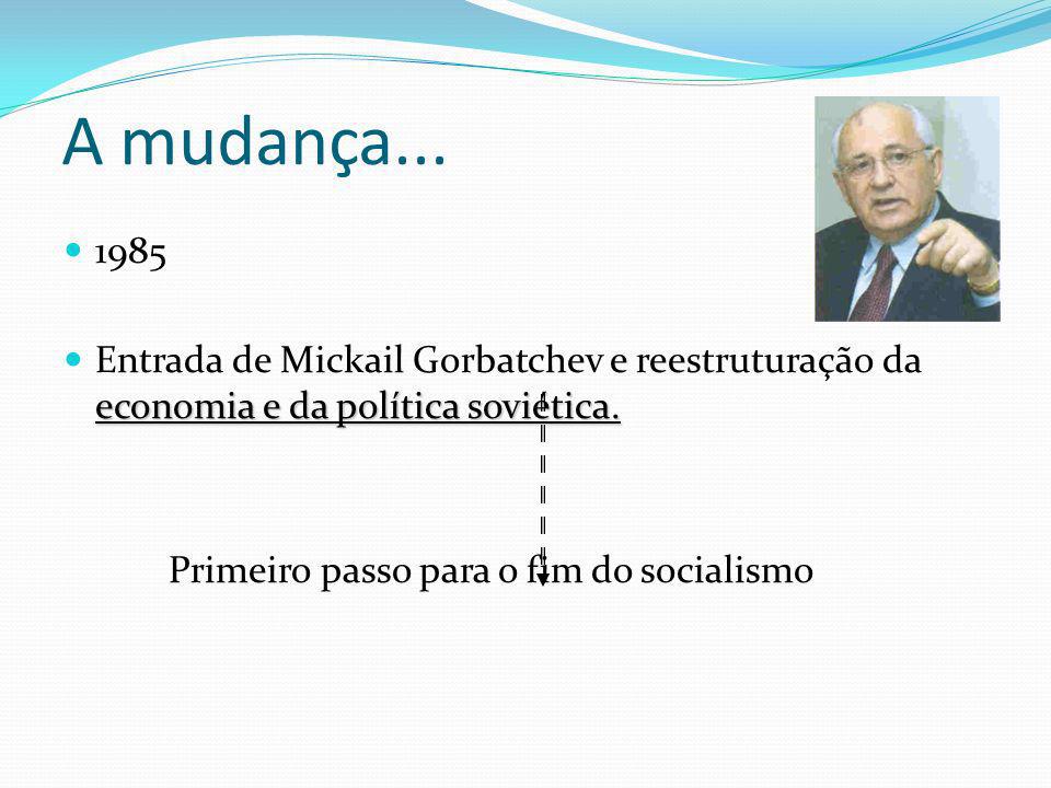 A mudança Entrada de Mickail Gorbatchev e reestruturação da economia e da política soviética.