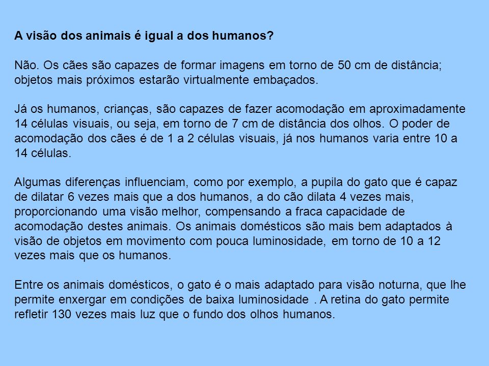 A visão dos animais é igual a dos humanos