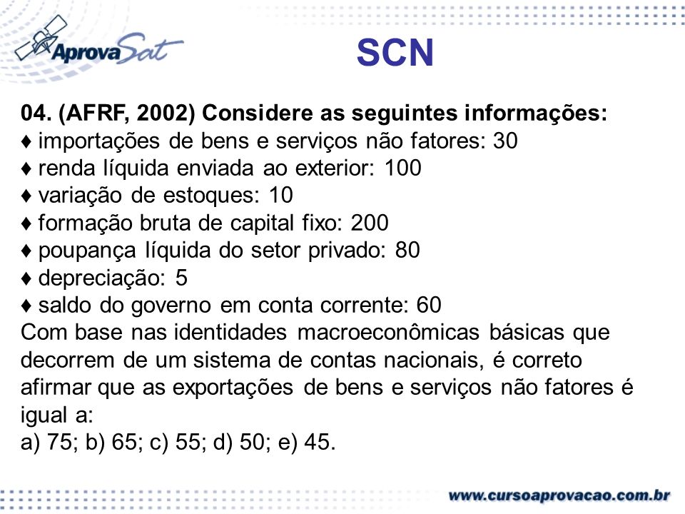 SCN 04. (AFRF, 2002) Considere as seguintes informações: