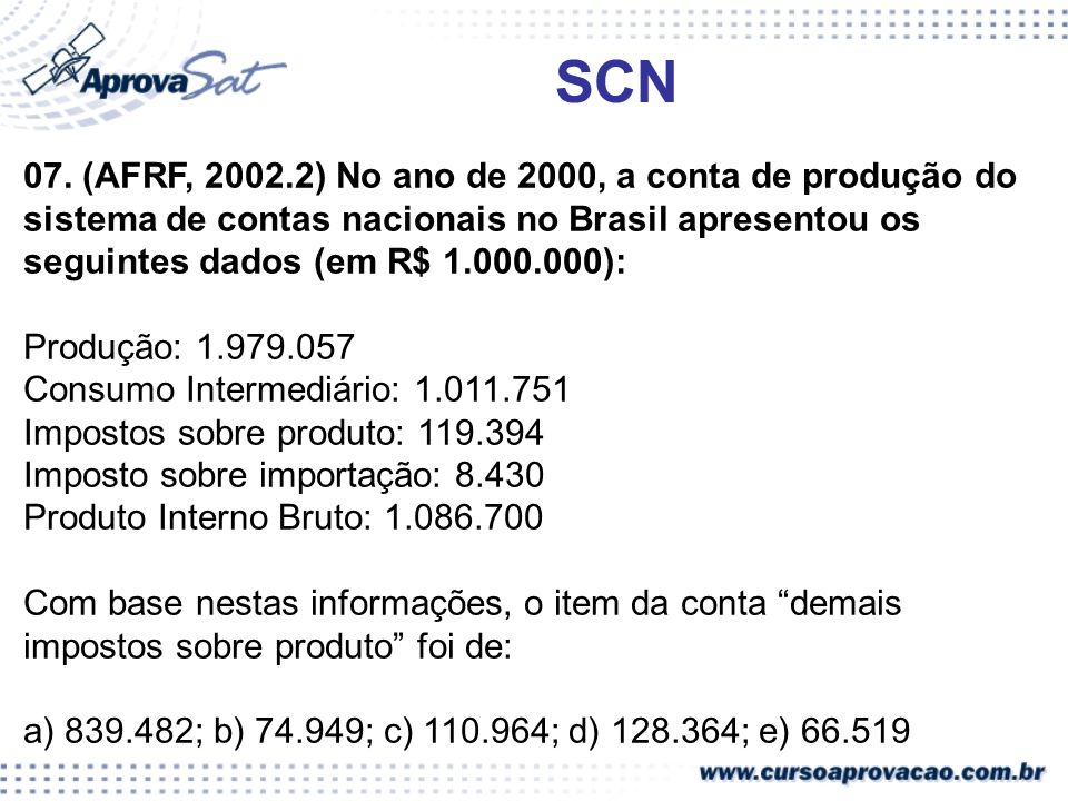 SCN 07. (AFRF, ) No ano de 2000, a conta de produção do sistema de contas nacionais no Brasil apresentou os seguintes dados (em R$ ):