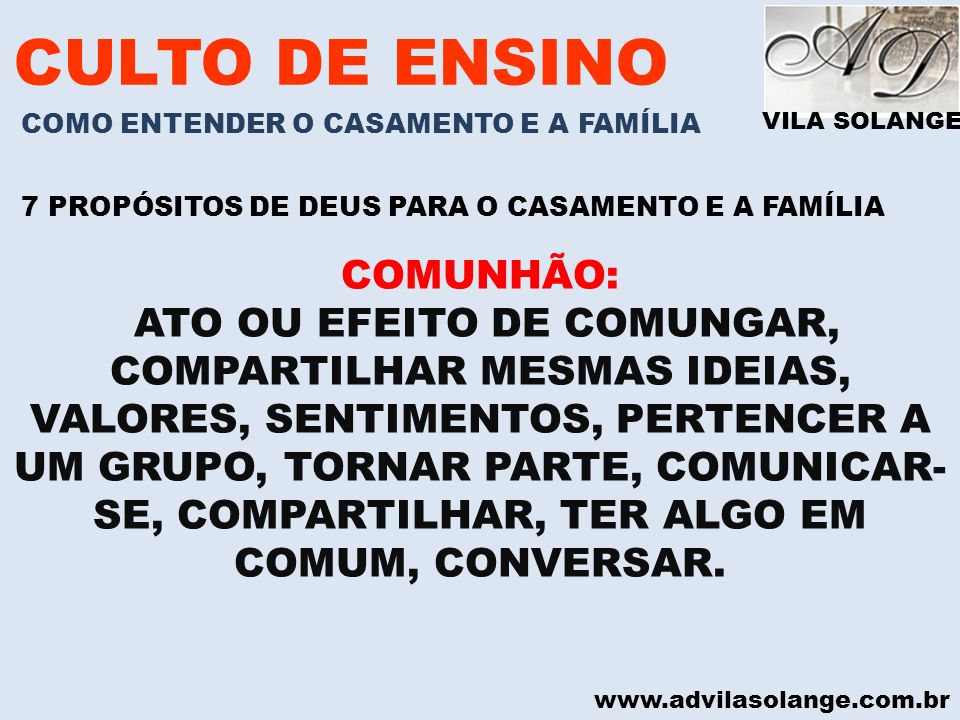 CULTO DE ENSINO COMUNHÃO: