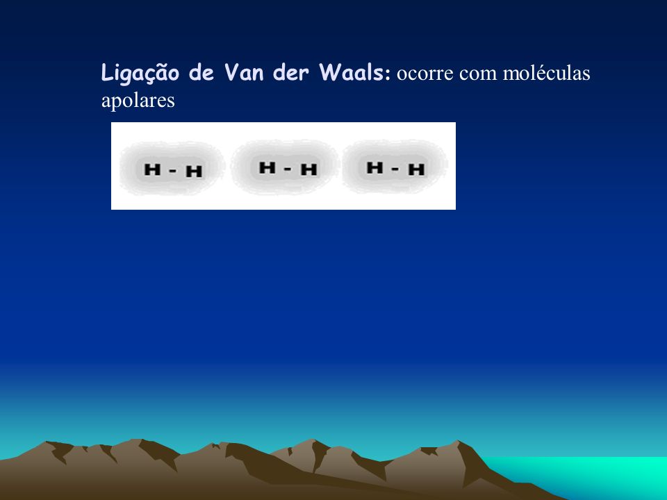Ligação de Van der Waals: ocorre com moléculas apolares