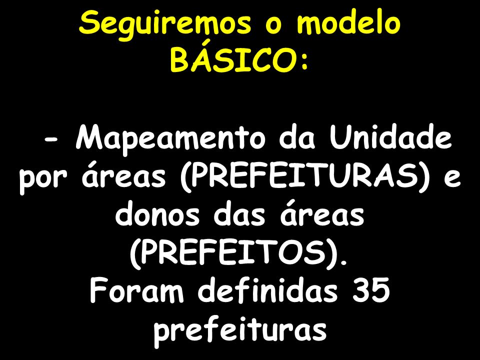 Seguiremos o modelo BÁSICO: Foram definidas 35 prefeituras