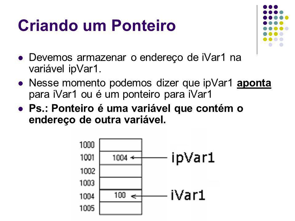 Criando um Ponteiro Devemos armazenar o endereço de iVar1 na variável ipVar1.