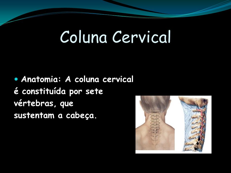 Coluna Cervical Anatomia: A coluna cervical é constituída por sete