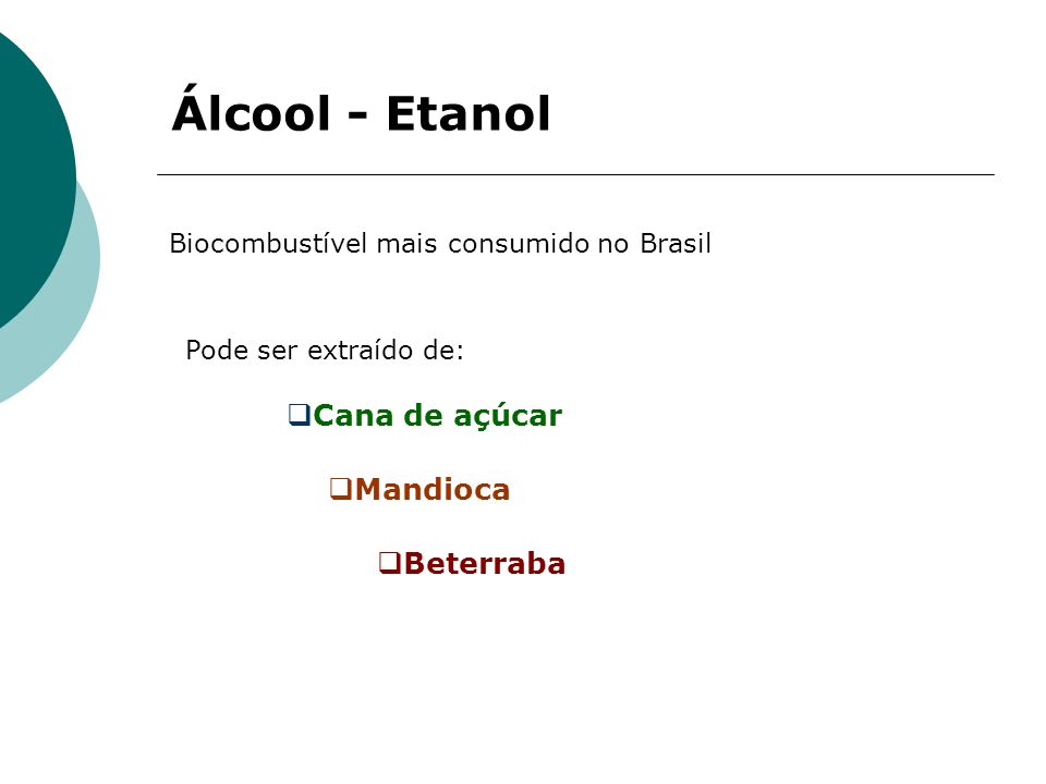 Álcool - Etanol Cana de açúcar Mandioca Beterraba