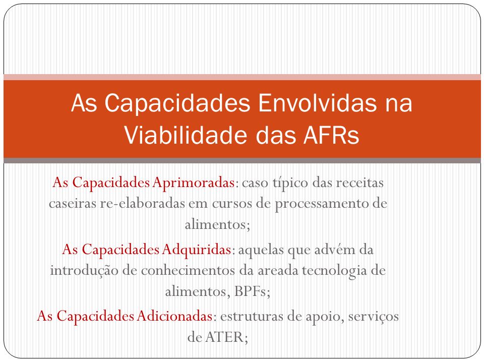 As Capacidades Envolvidas na Viabilidade das AFRs