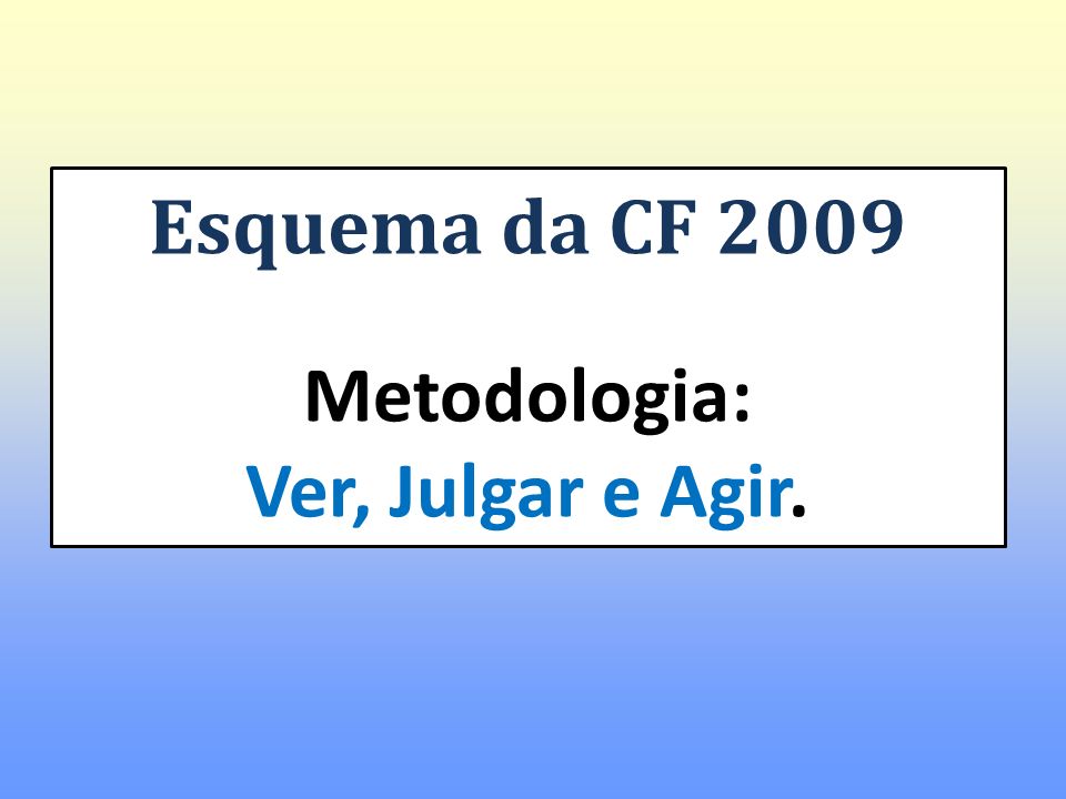 Esquema da CF 2009 Metodologia: Ver, Julgar e Agir.