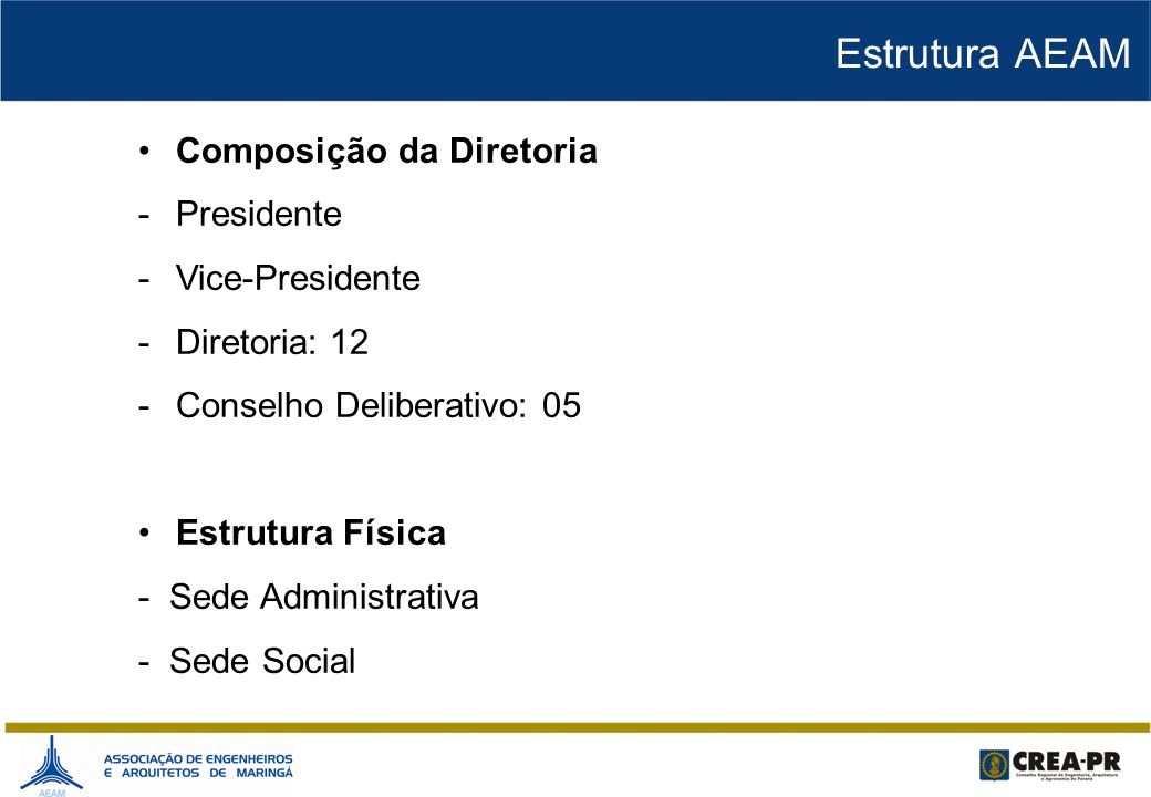 Estrutura AEAM Composição da Diretoria Presidente Vice-Presidente