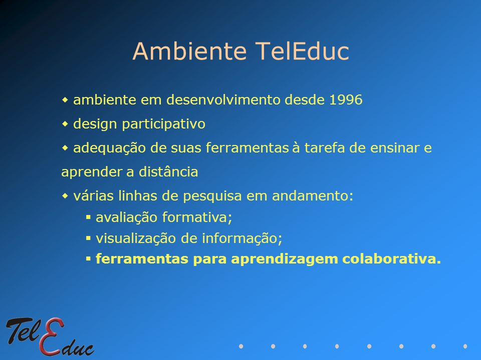Ambiente TelEduc ambiente em desenvolvimento desde 1996