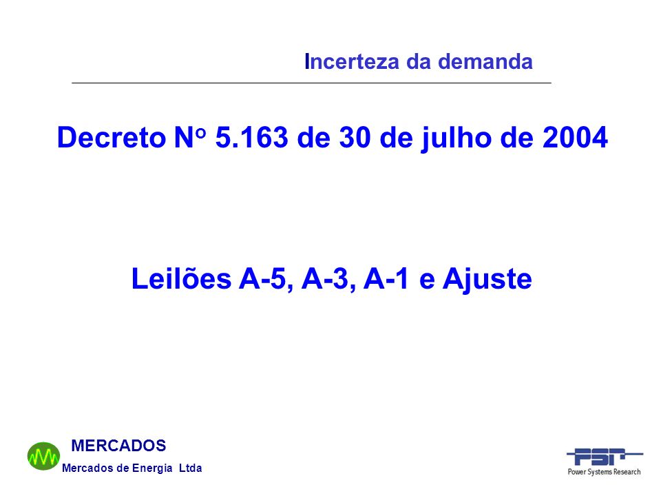 Decreto No de 30 de julho de 2004 Leilões A-5, A-3, A-1 e Ajuste