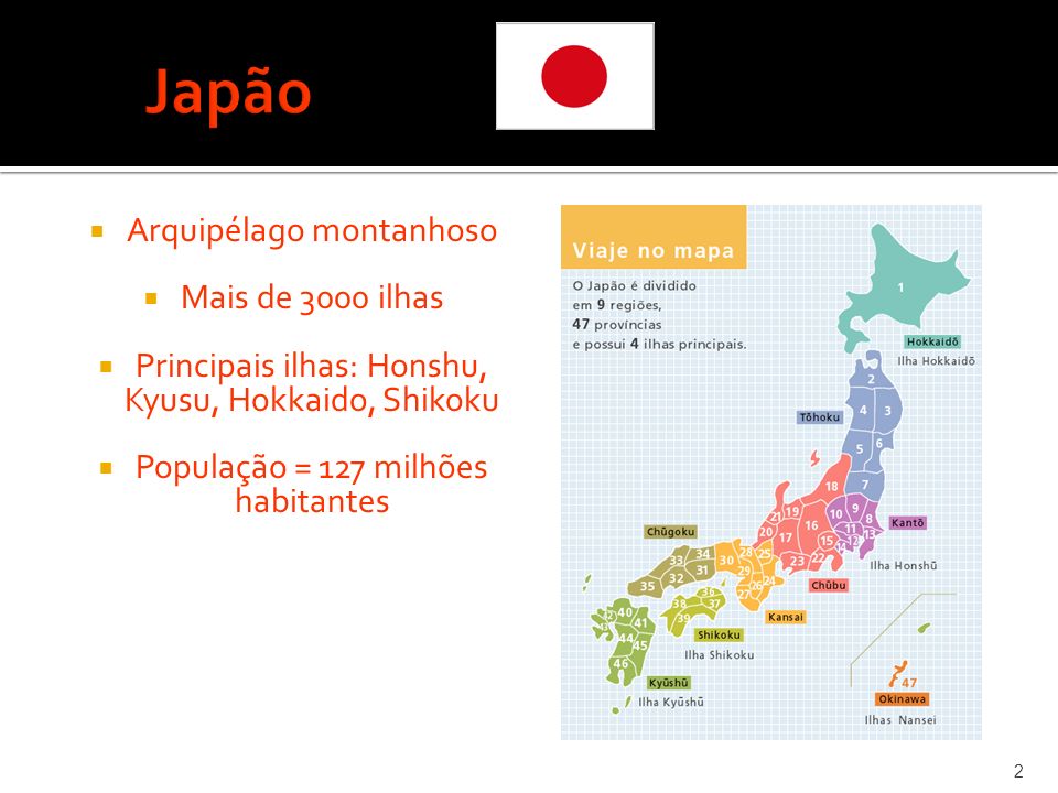 Japão Arquipélago montanhoso Mais de 3000 ilhas