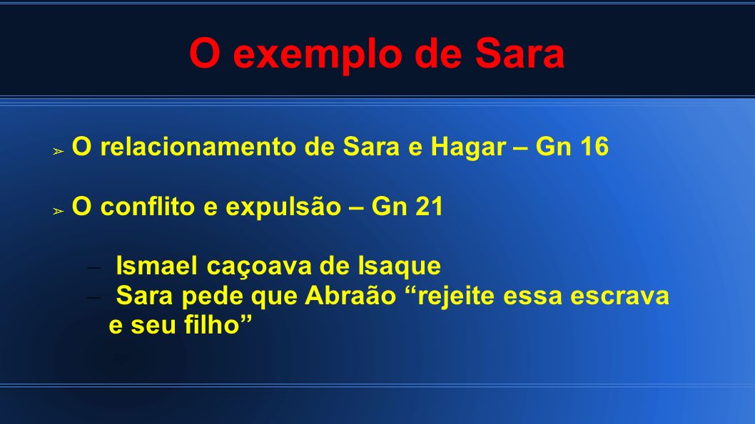 O exemplo de Sara O relacionamento de Sara e Hagar – Gn 16