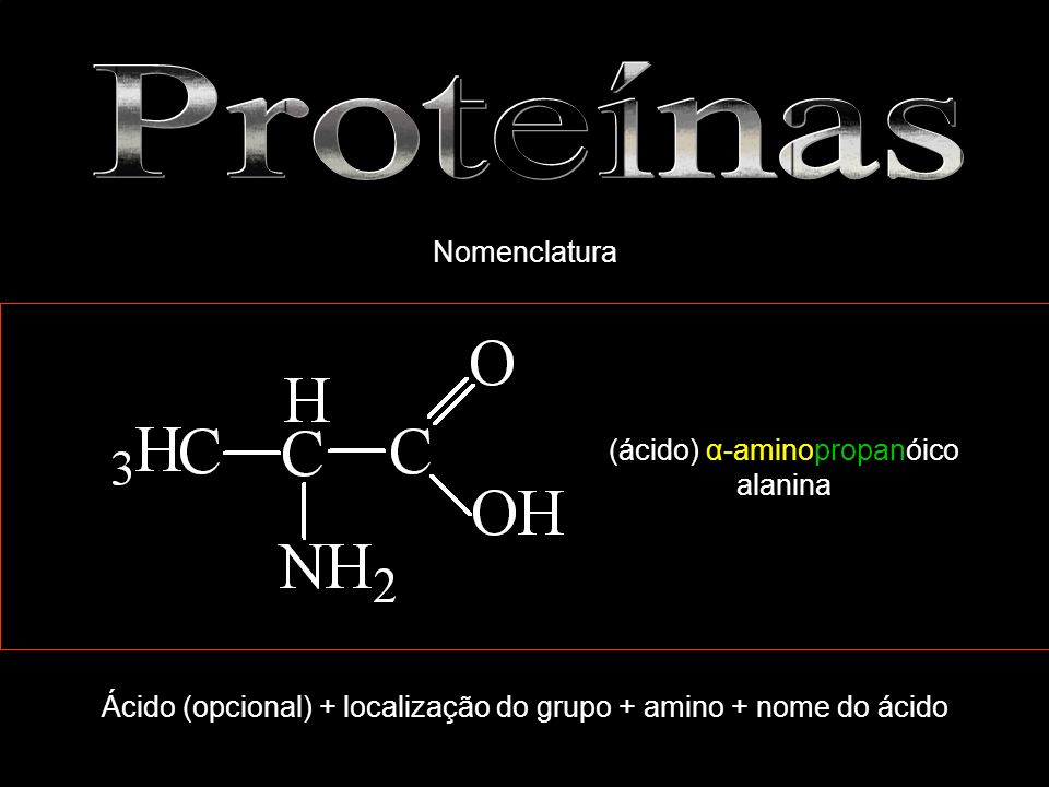 Proteínas Nomenclatura (ácido) α-aminopropanóico alanina