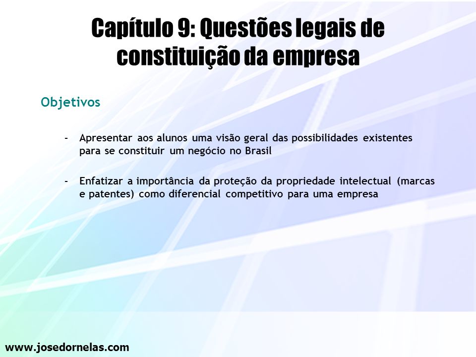Capítulo 9: Questões legais de constituição da empresa