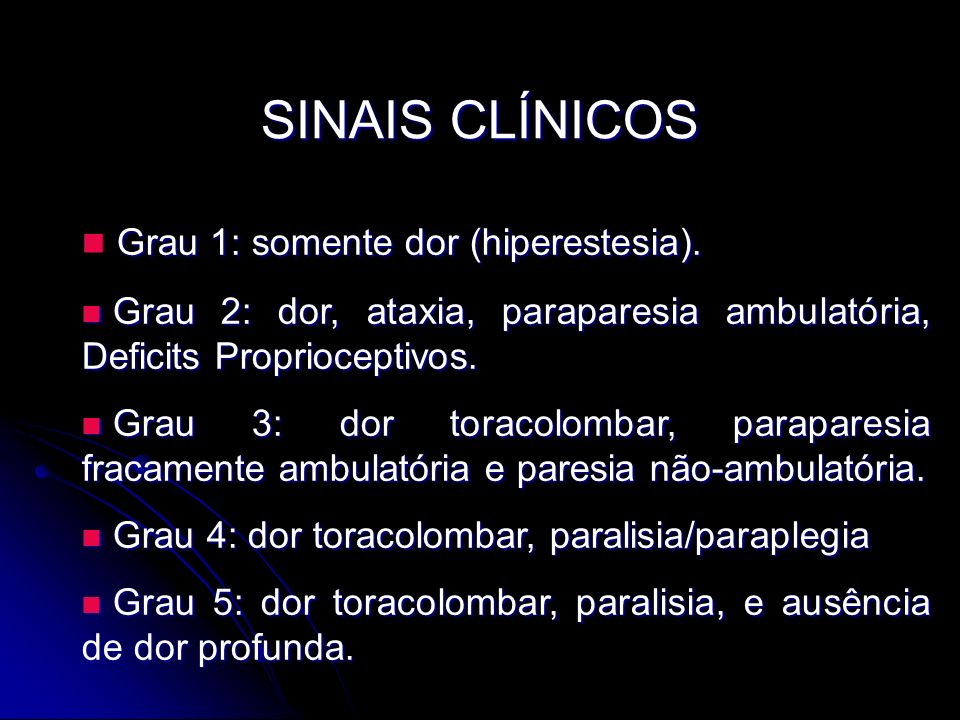 SINAIS CLÍNICOS Grau 1: somente dor (hiperestesia).