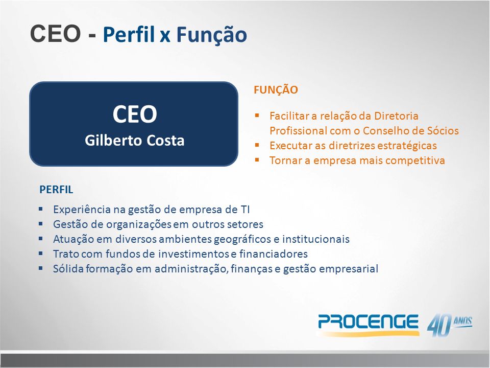CEO Gilberto Costa CEO - Perfil x Função FUNÇÃO