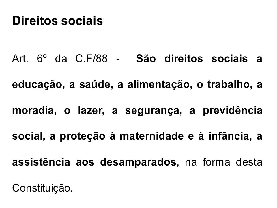 Direitos sociais garantidos na Constituição Federal do Brasil - ppt video  online carregar