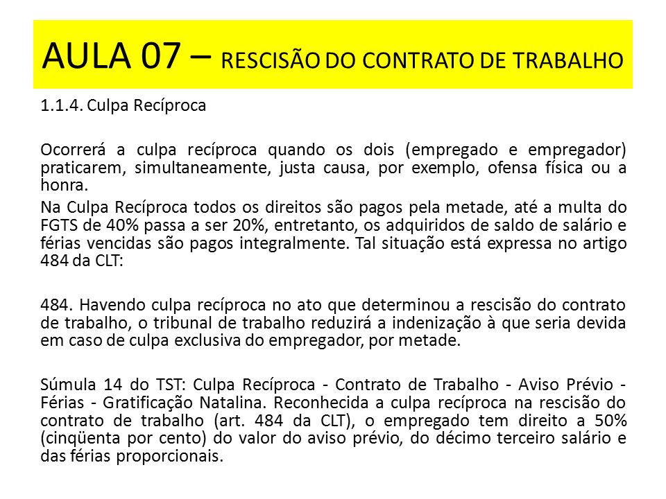 AULA 07 – RESCISÃO DO CONTRATO DE TRABALHO - ppt video 