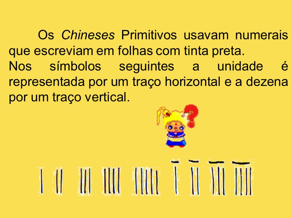 Os Chineses Primitivos usavam numerais que escreviam em folhas com tinta preta.