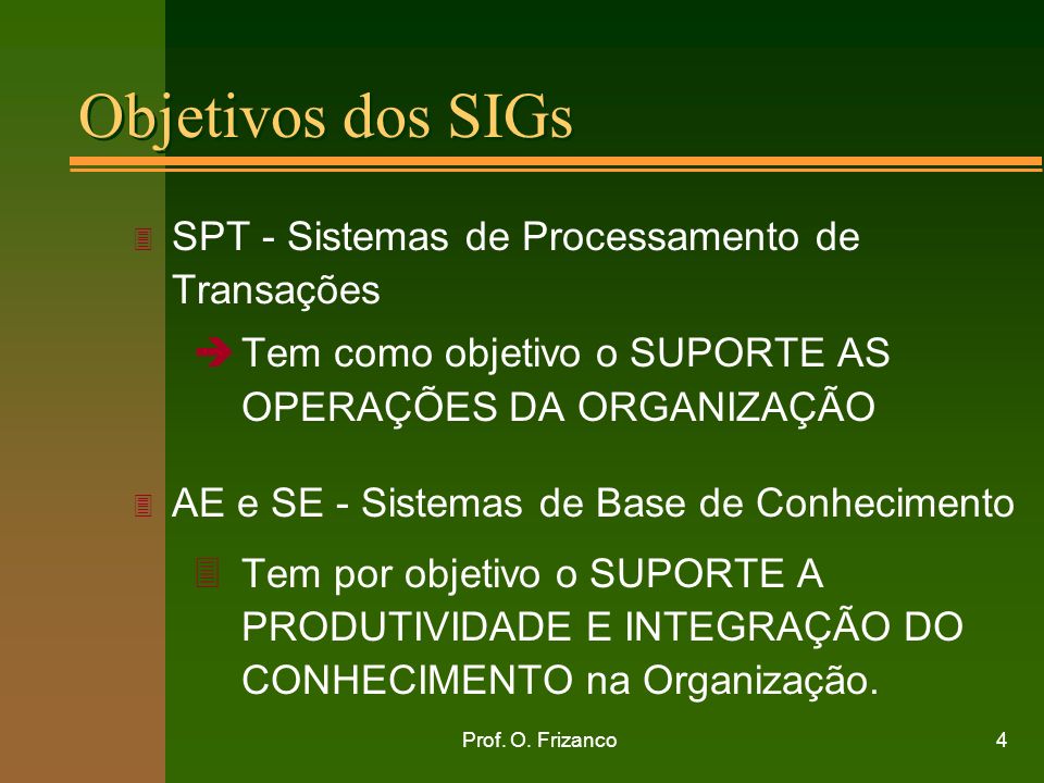 Objetivos dos SIGs SPT - Sistemas de Processamento de Transações