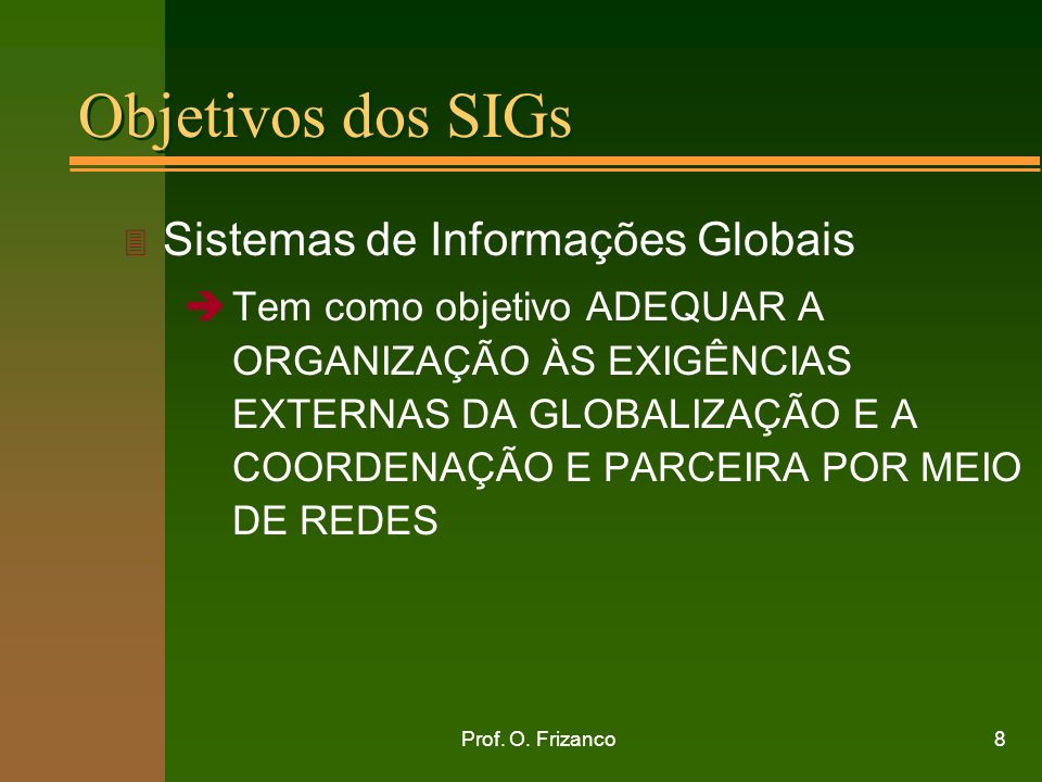 Objetivos dos SIGs Sistemas de Informações Globais