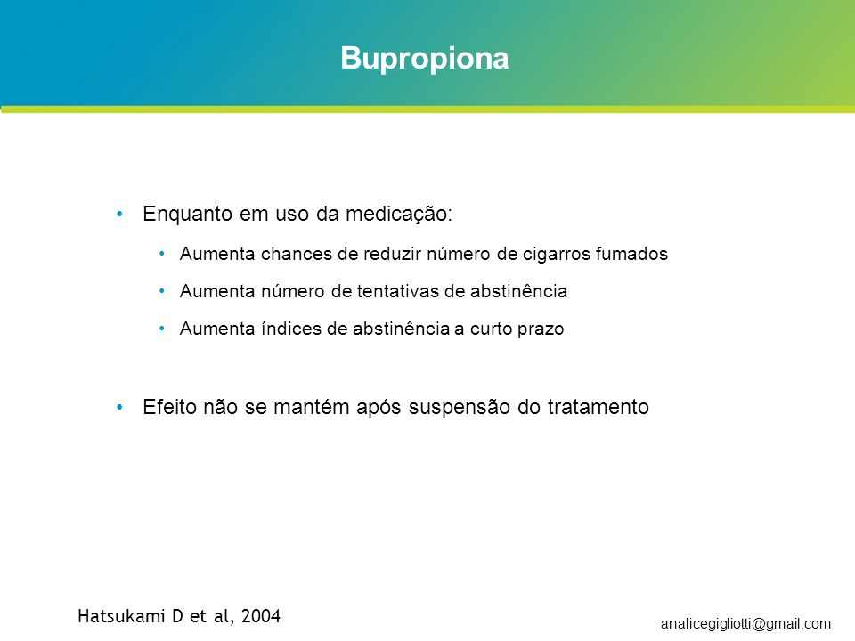 Bupropiona Enquanto em uso da medicação: