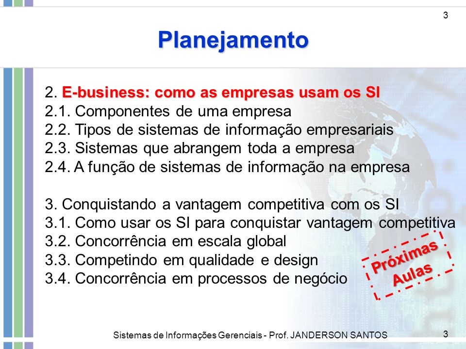 Planejamento 2. E-business: como as empresas usam os SI
