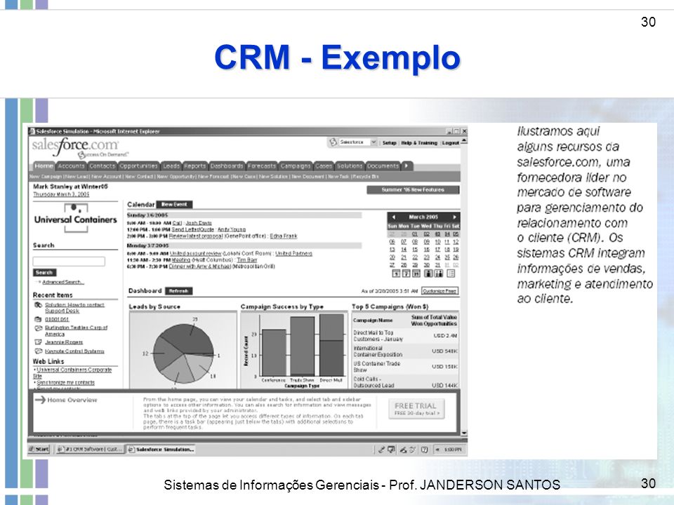 CRM - Exemplo 30 ddd Sistemas de Informações Gerenciais - Prof. JANDERSON SANTOS