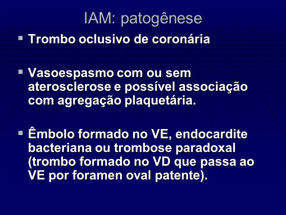 IAM: patogênese Trombo oclusivo de coronária