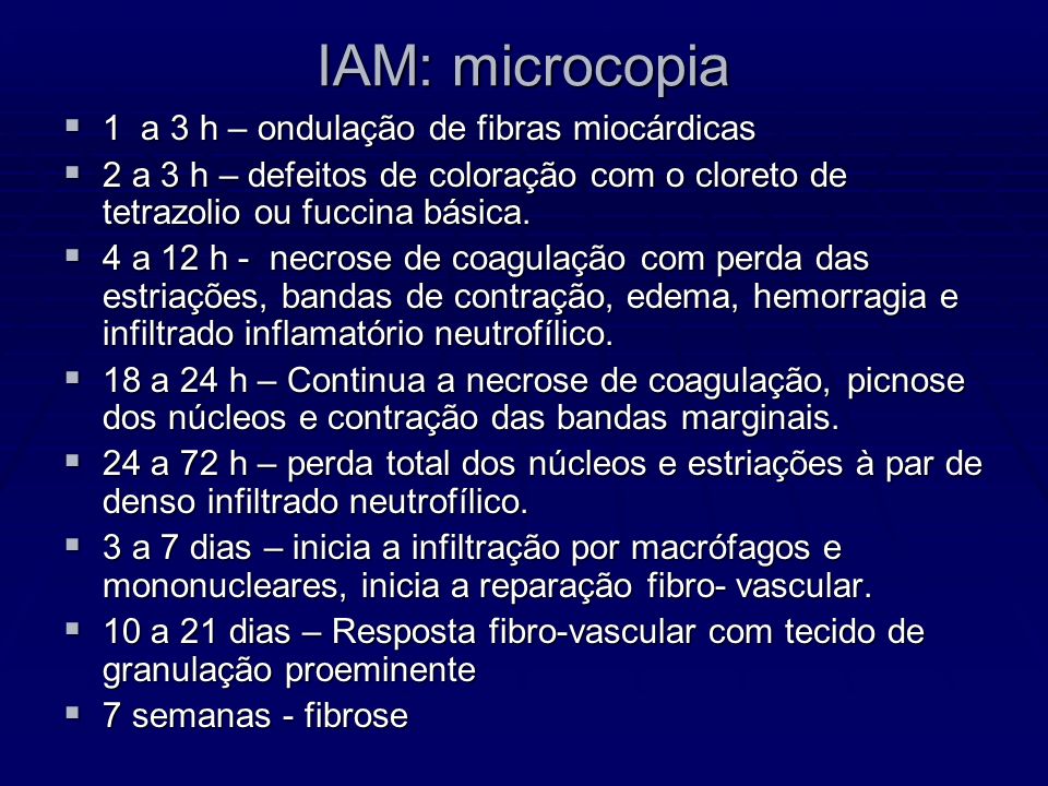 IAM: microcopia 1 a 3 h – ondulação de fibras miocárdicas