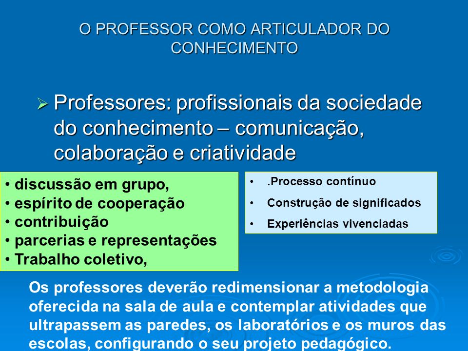 O PROFESSOR COMO ARTICULADOR DO CONHECIMENTO