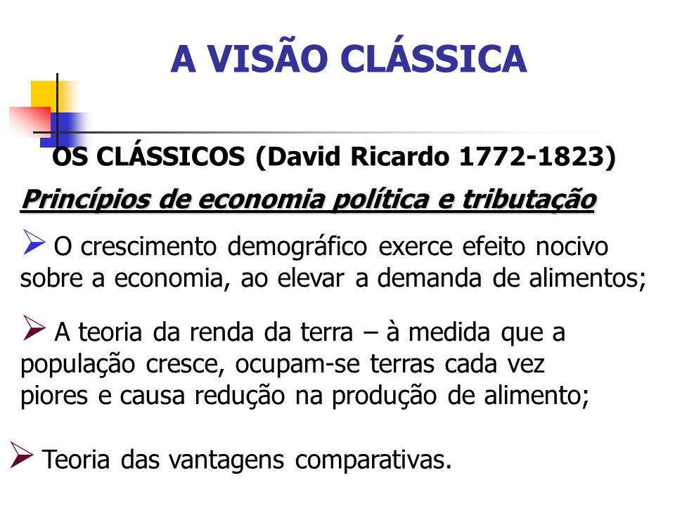 A VISÃO CLÁSSICA OS CLÁSSICOS (David Ricardo )