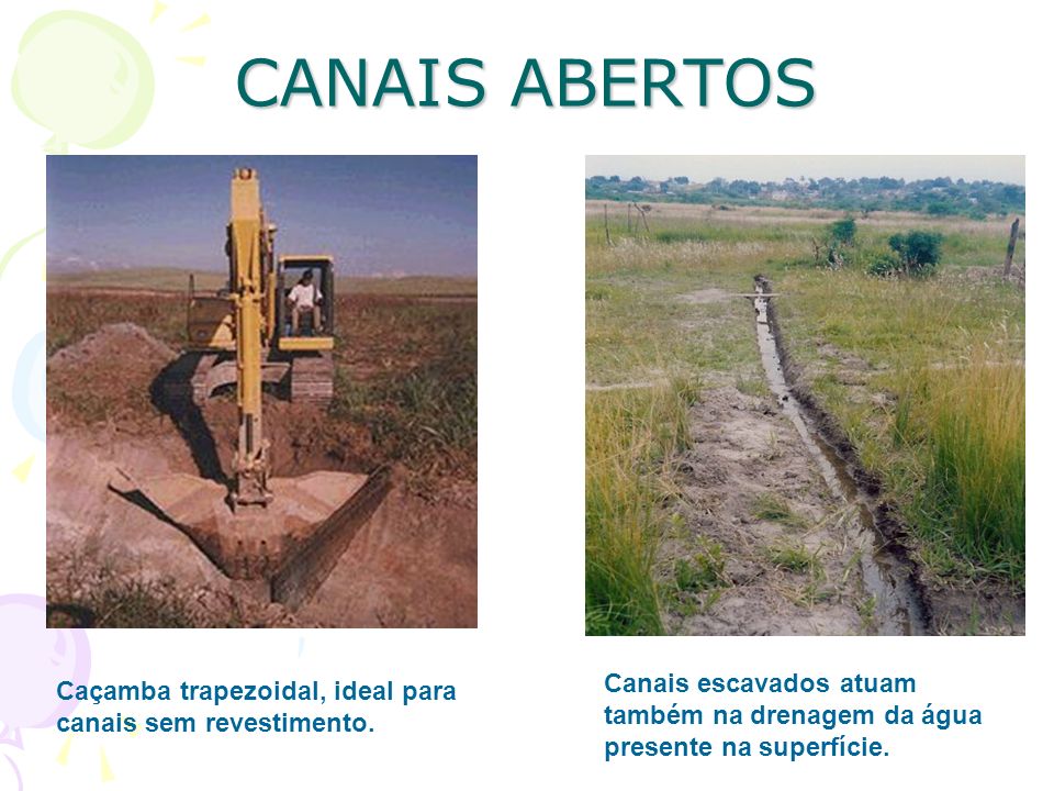 CANAIS ABERTOS Canais escavados atuam também na drenagem da água presente na superfície.