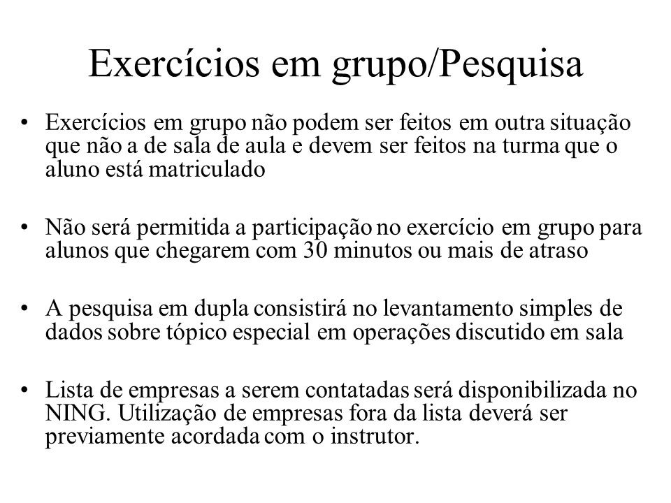 Exercícios em grupo/Pesquisa