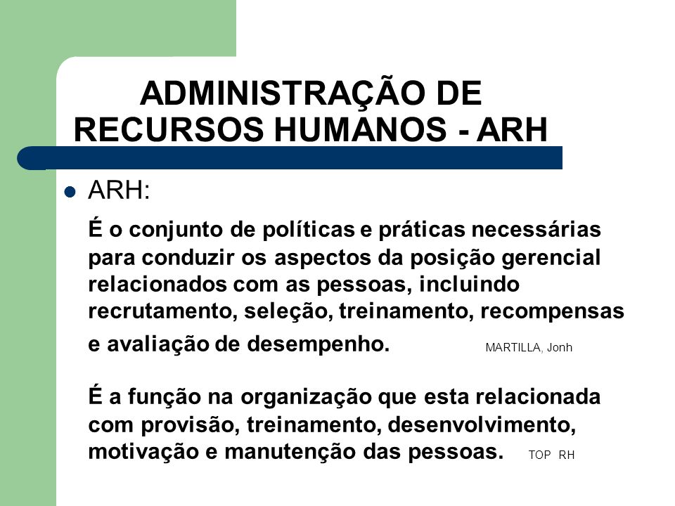 ADMINISTRAÇÃO DE RECURSOS HUMANOS - ARH