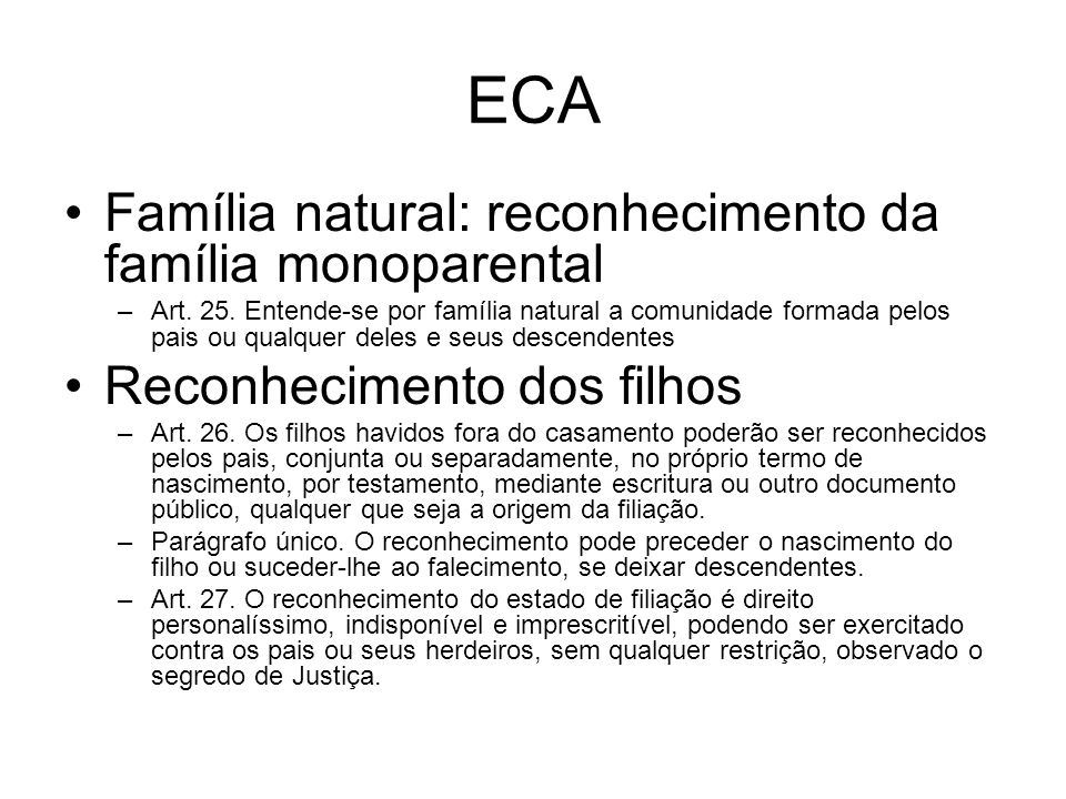 ECA Família natural: reconhecimento da família monoparental