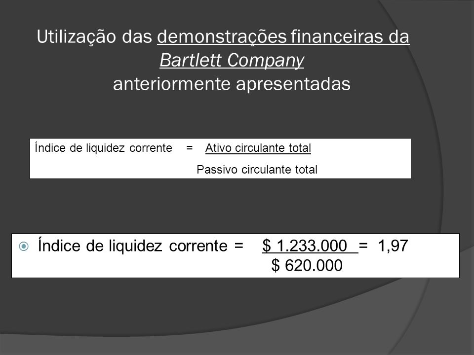 Utilização das demonstrações financeiras da Bartlett Company anteriormente apresentadas