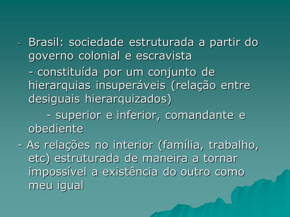 Brasil: sociedade estruturada a partir do governo colonial e escravista