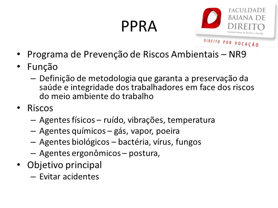 PPRA Programa de Prevenção de Riscos Ambientais – NR9 Função Riscos