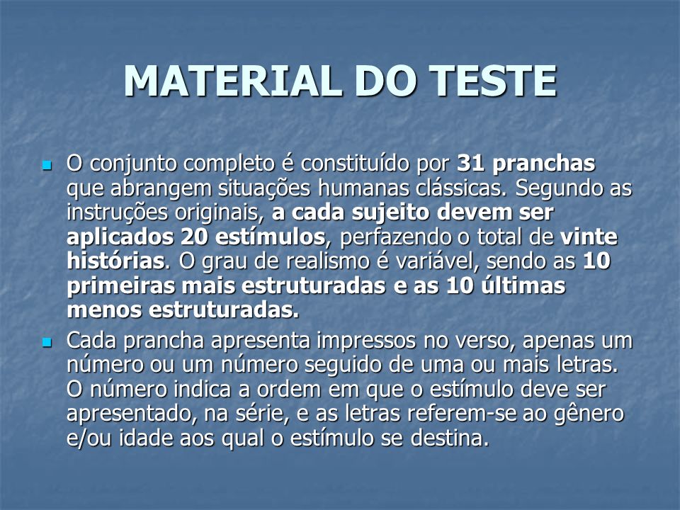 MATERIAL DO TESTE