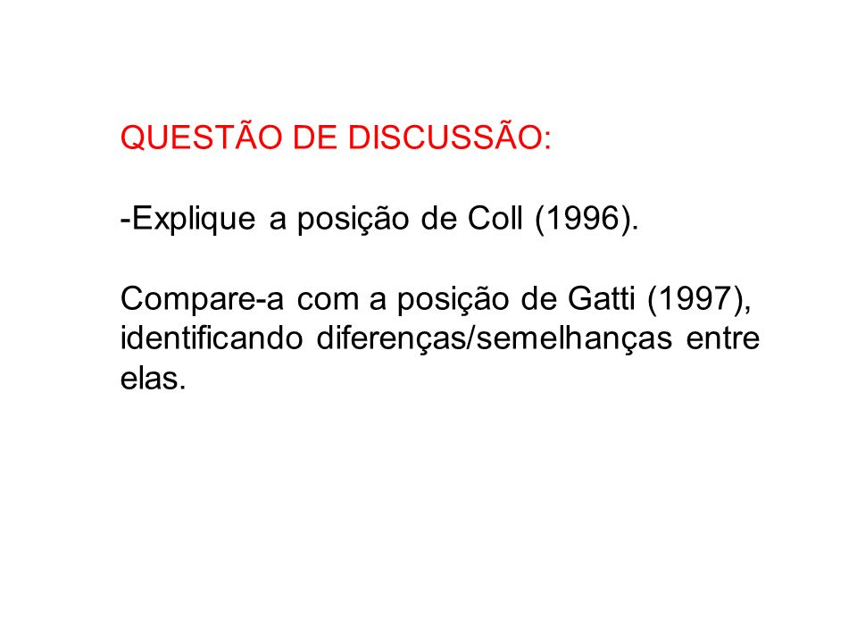 QUESTÃO DE DISCUSSÃO: Explique a posição de Coll (1996).