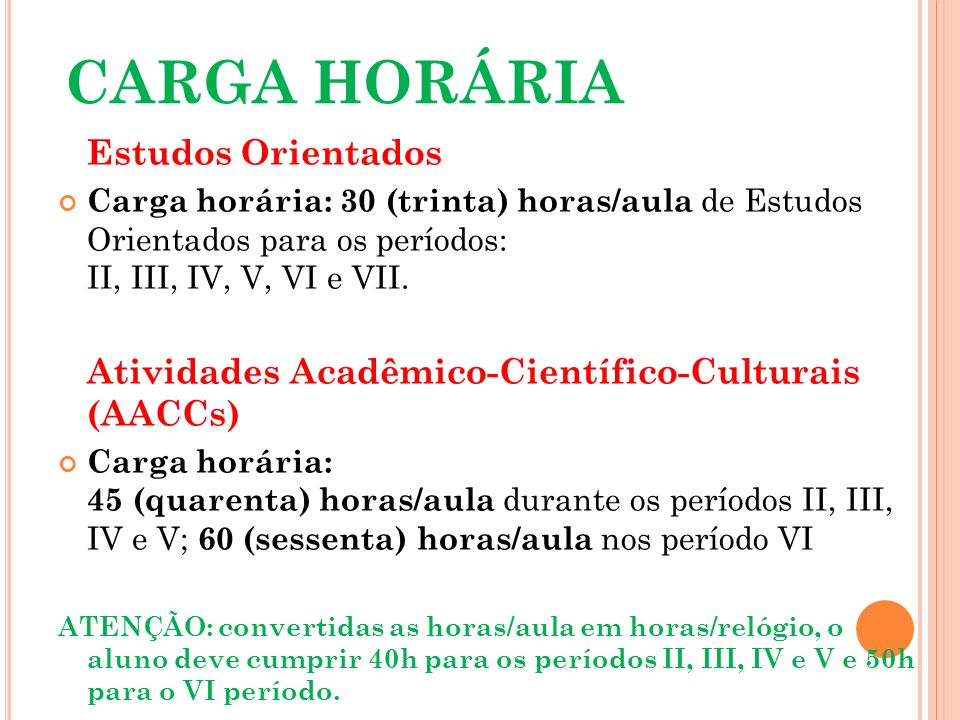 CARGA HORÁRIA Estudos Orientados