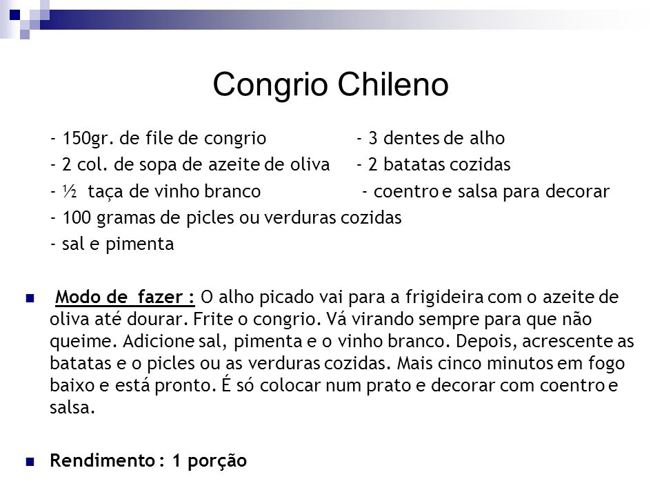 Congrio Chileno - 150gr. de file de congrio - 3 dentes de alho