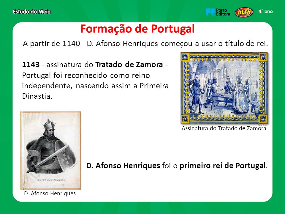 Formação de Portugal A partir de D. Afonso Henriques começou a usar o título de rei.