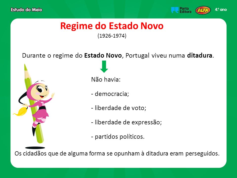Regime do Estado Novo ( ) Durante o regime do Estado Novo, Portugal viveu numa ditadura. Não havia: